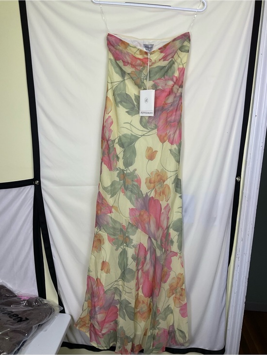 Peppermayo Dresses & Skirts - Under The Pagoda Maxi Dress Strapless Maxi Dress in Yellow Peony with Scarf